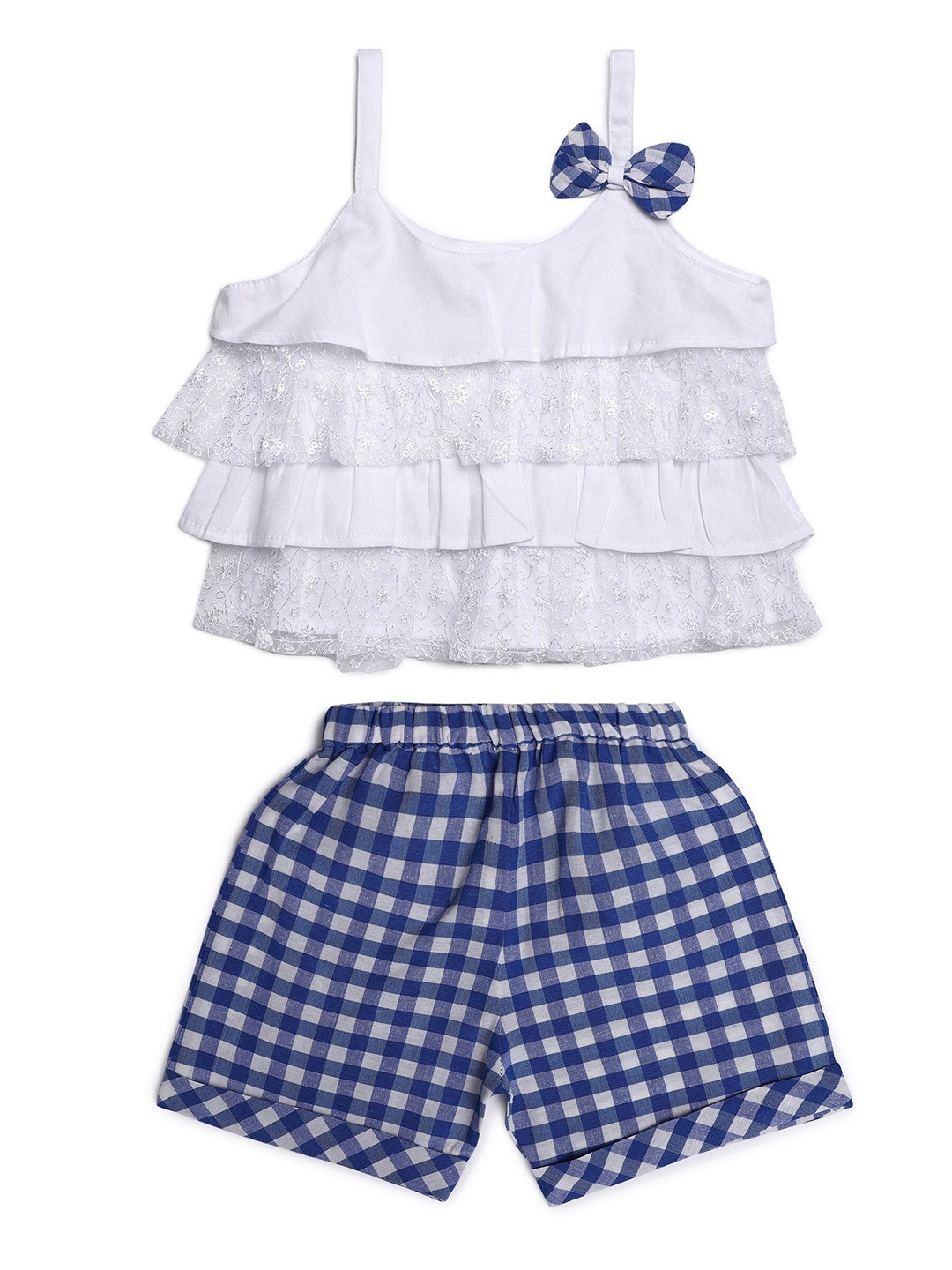 

ADIVA Girls Blue & White Embellished Top with Shorts