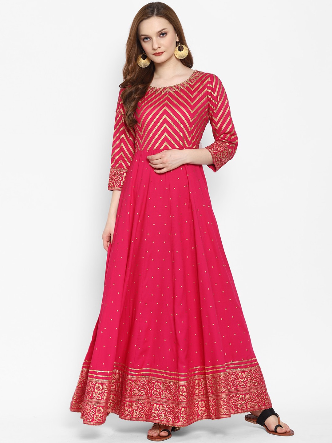 

Ramas Women Pink & Gold-Toned Geometric Printed Anarkali Kurta