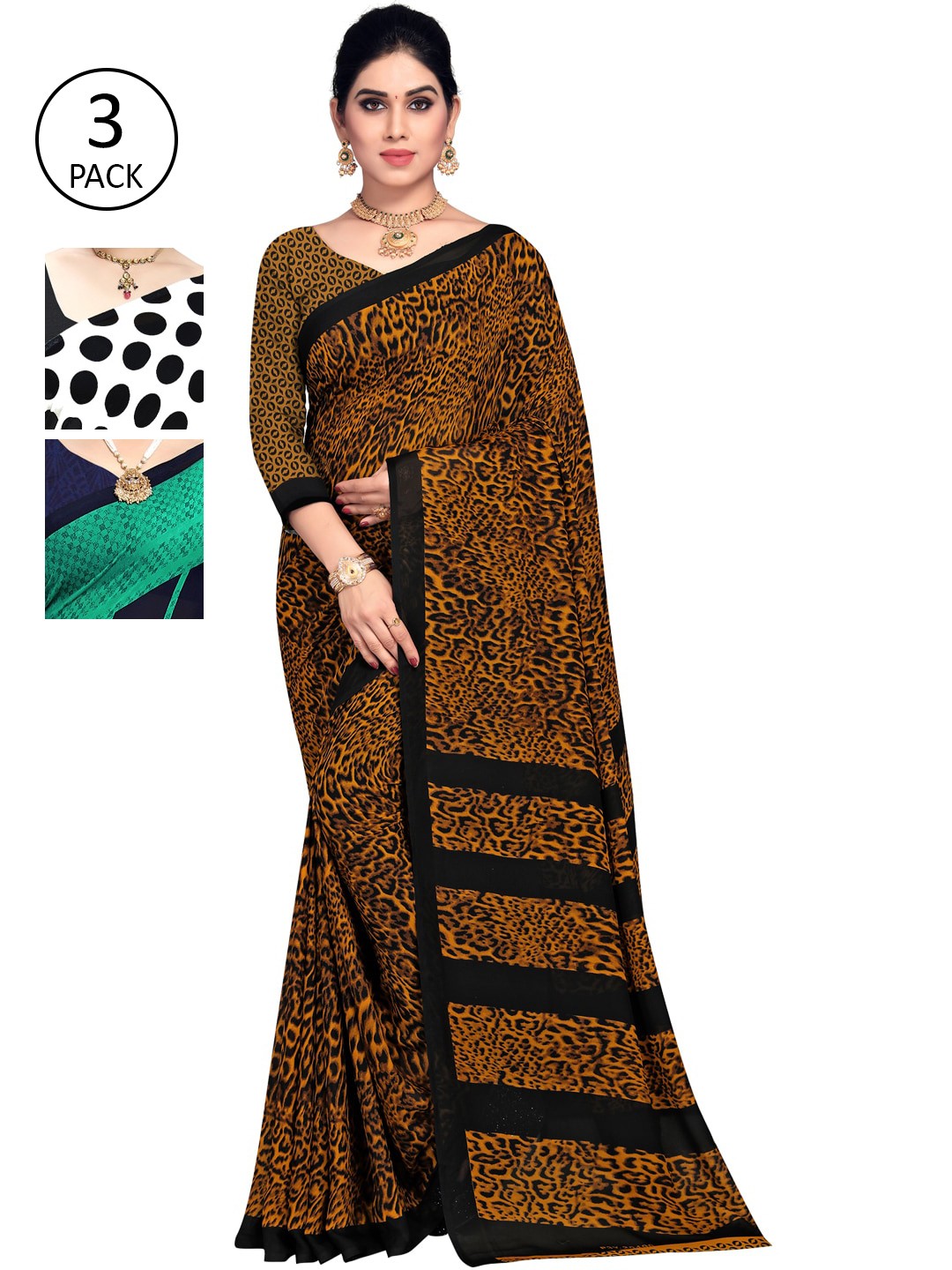 

KALINI Pack of 3 Printed Sarees, Multi