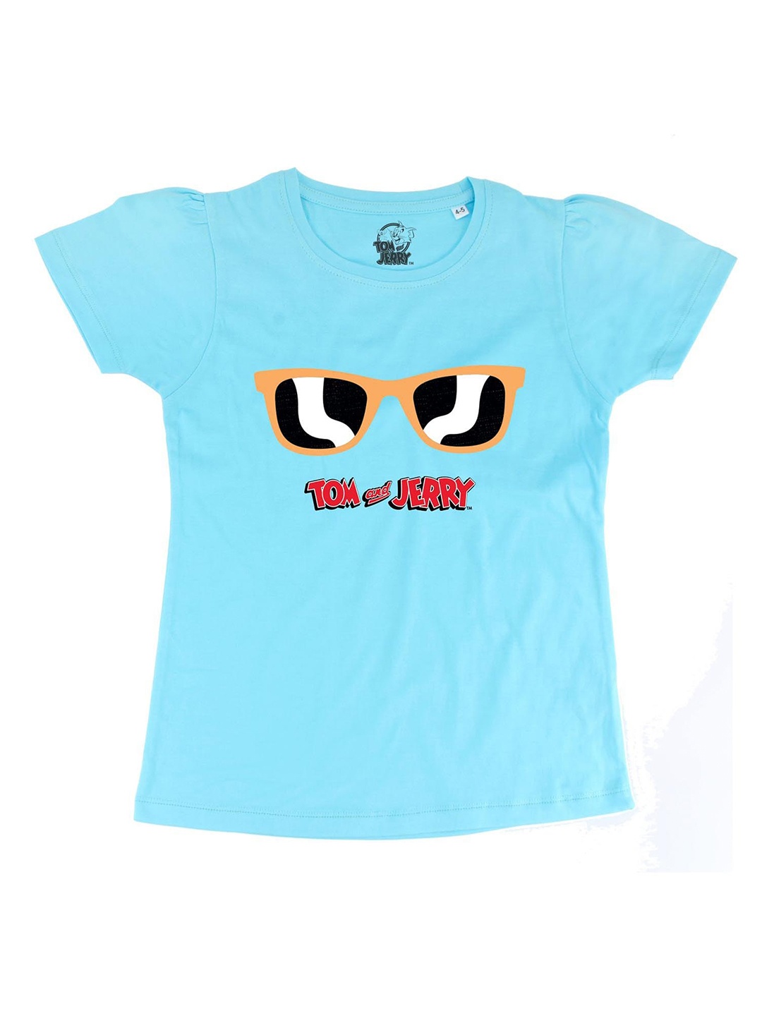 

Tom Jerry Girls Turquoise Blue Printed Cotton Pure Cotton T-shirt
