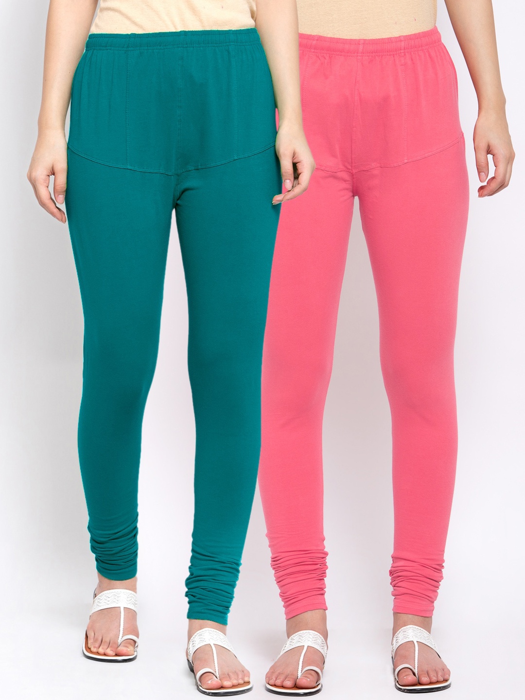 

KLOTTHE Women Pack of 2 Cotton Churidar-Length Leggings, Pink