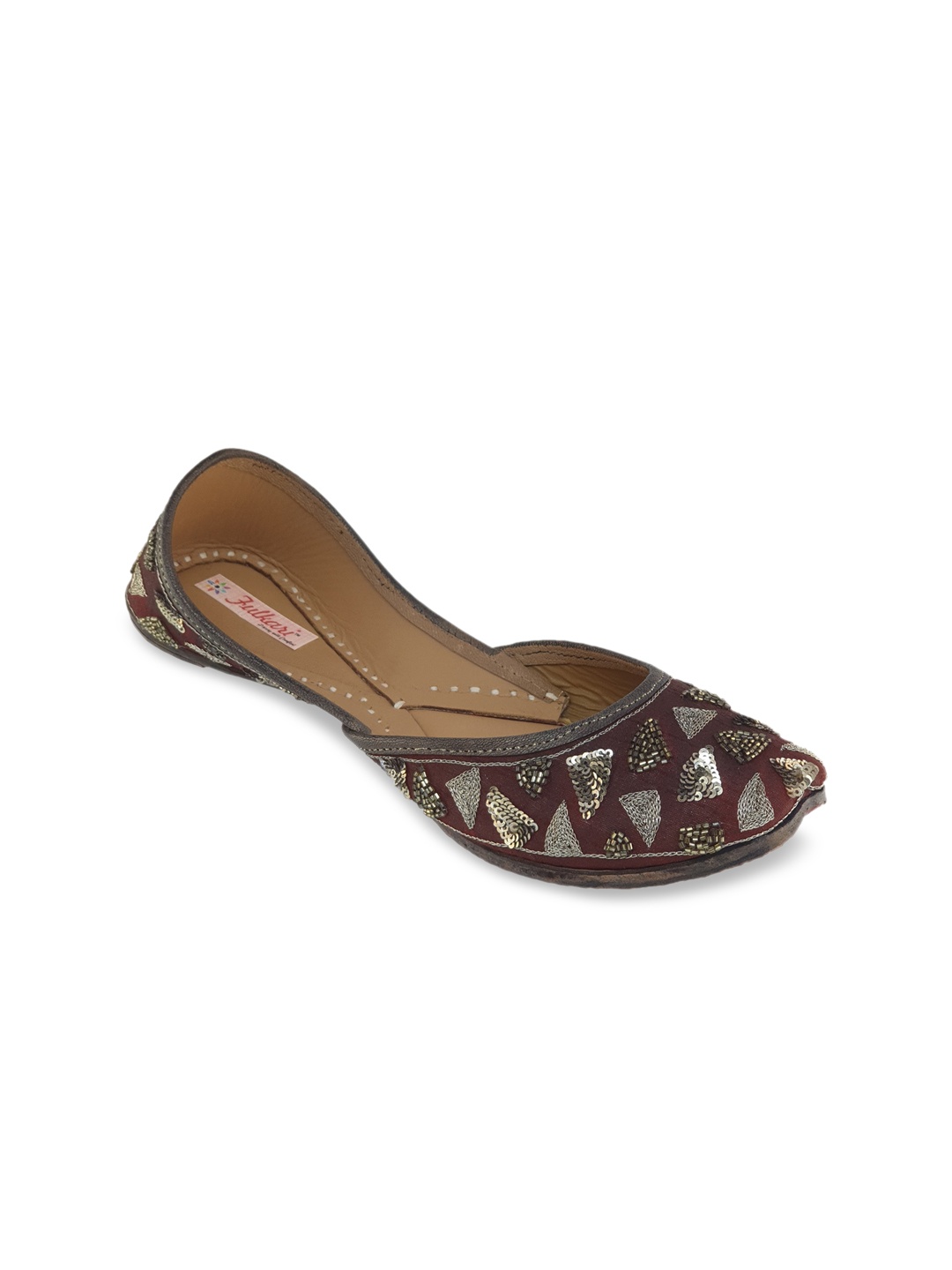 Fulkari Women Sequined Mojaris, Maroon