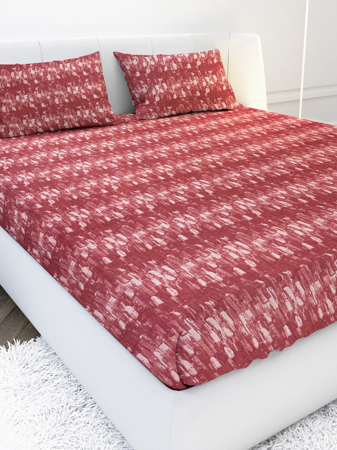 

MAYFAIR HOMES LONDON Pink & Off White 210 TC King Bedsheet with 2 Pillow Covers