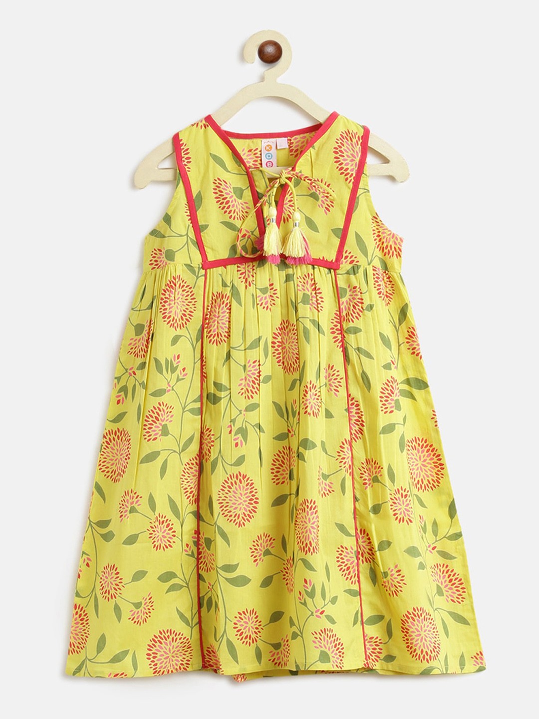 

Kids On Board Yellow Floral Tie-Up Neck A-Line Maxi Dress