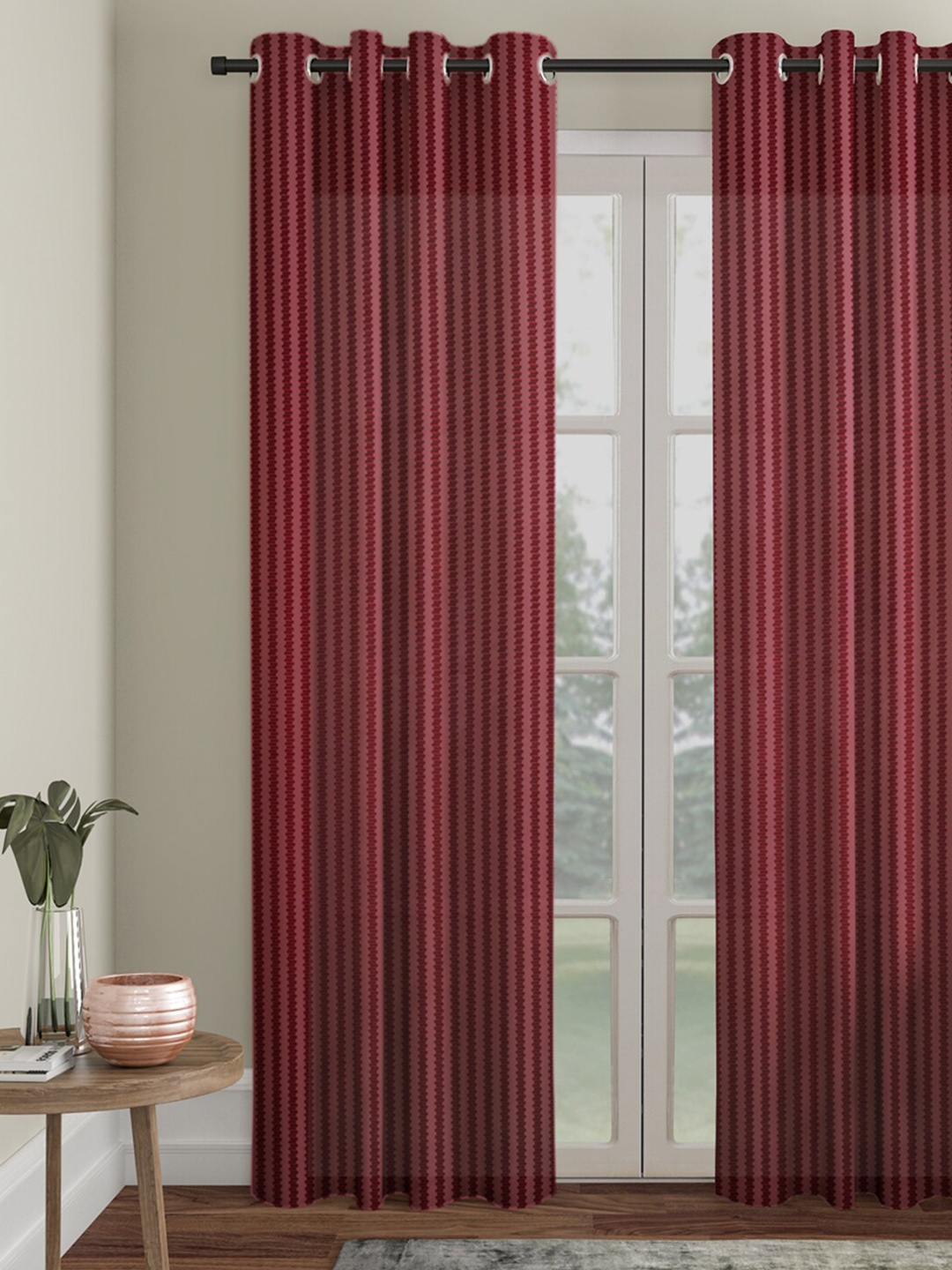 

HOSTA HOMES Maroon Striped Door Curtain