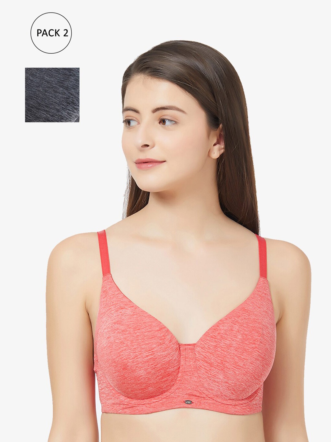 

Soie Red & Black Set of 2 Full Coverage Underwired Everyday Bra