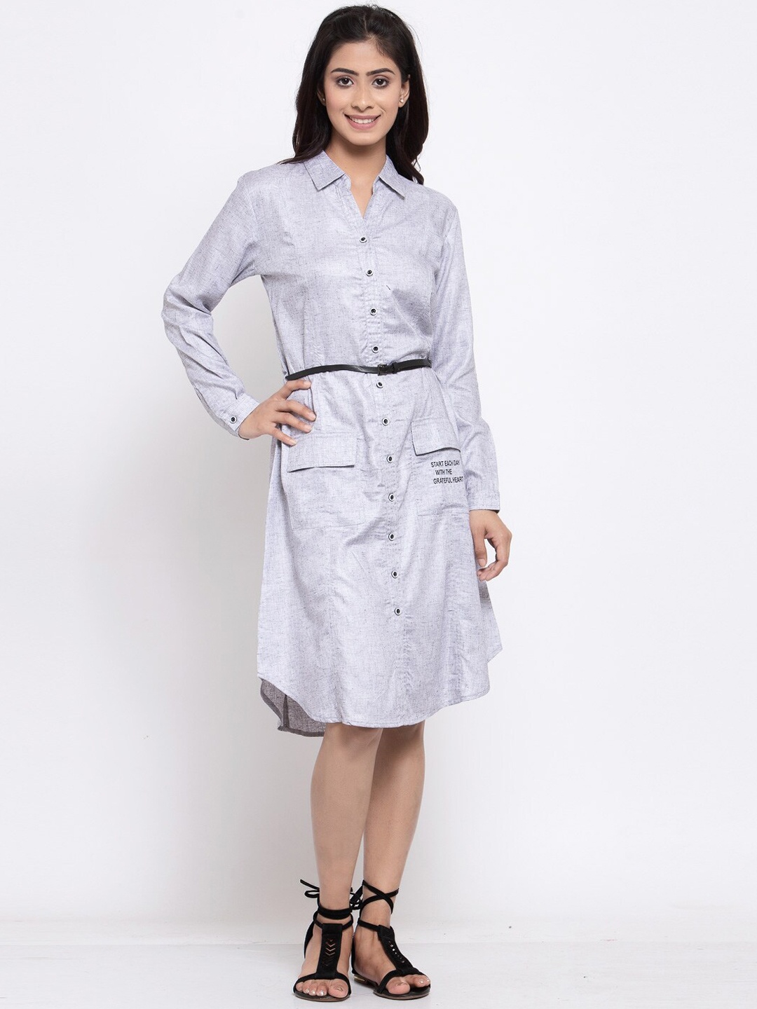

TERQUOIS Grey Melange Shirt Dress