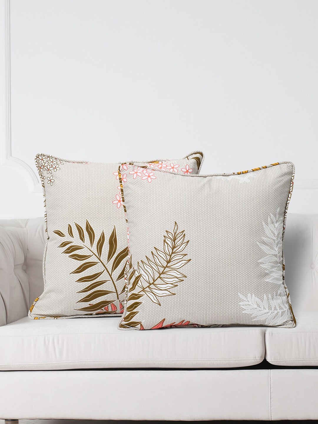 

SWAYAM Beige & Brown Set of 2 Floral Square Cushion Covers