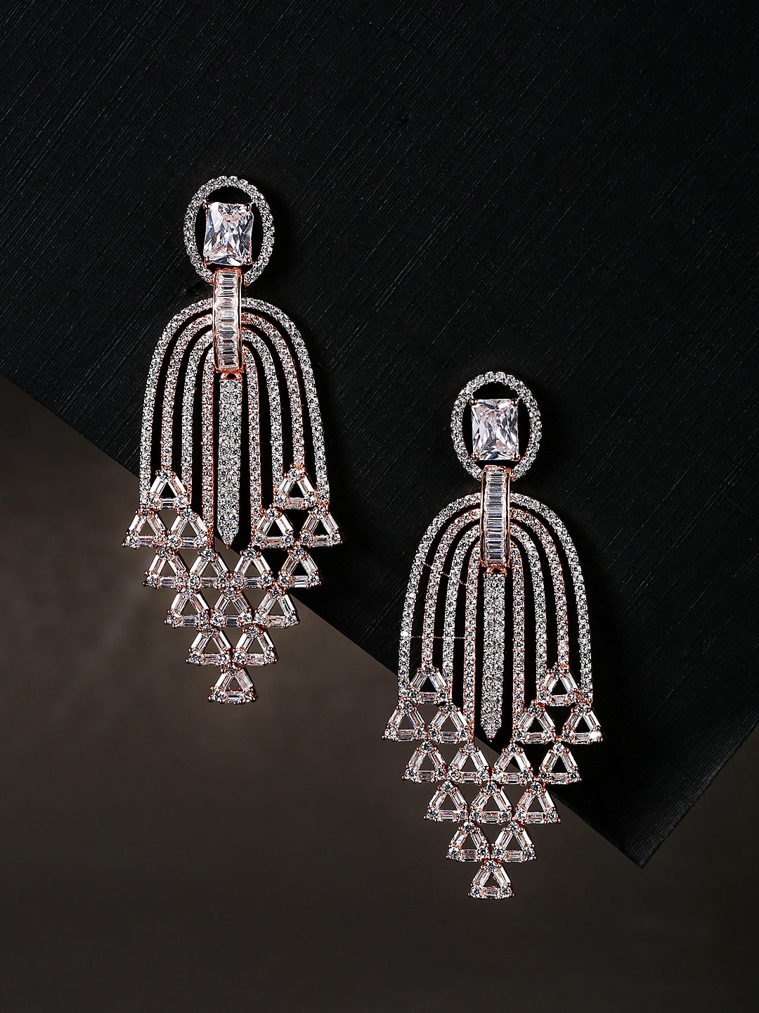 Priyaasi Rose Gold Contemporary Drop Earrings