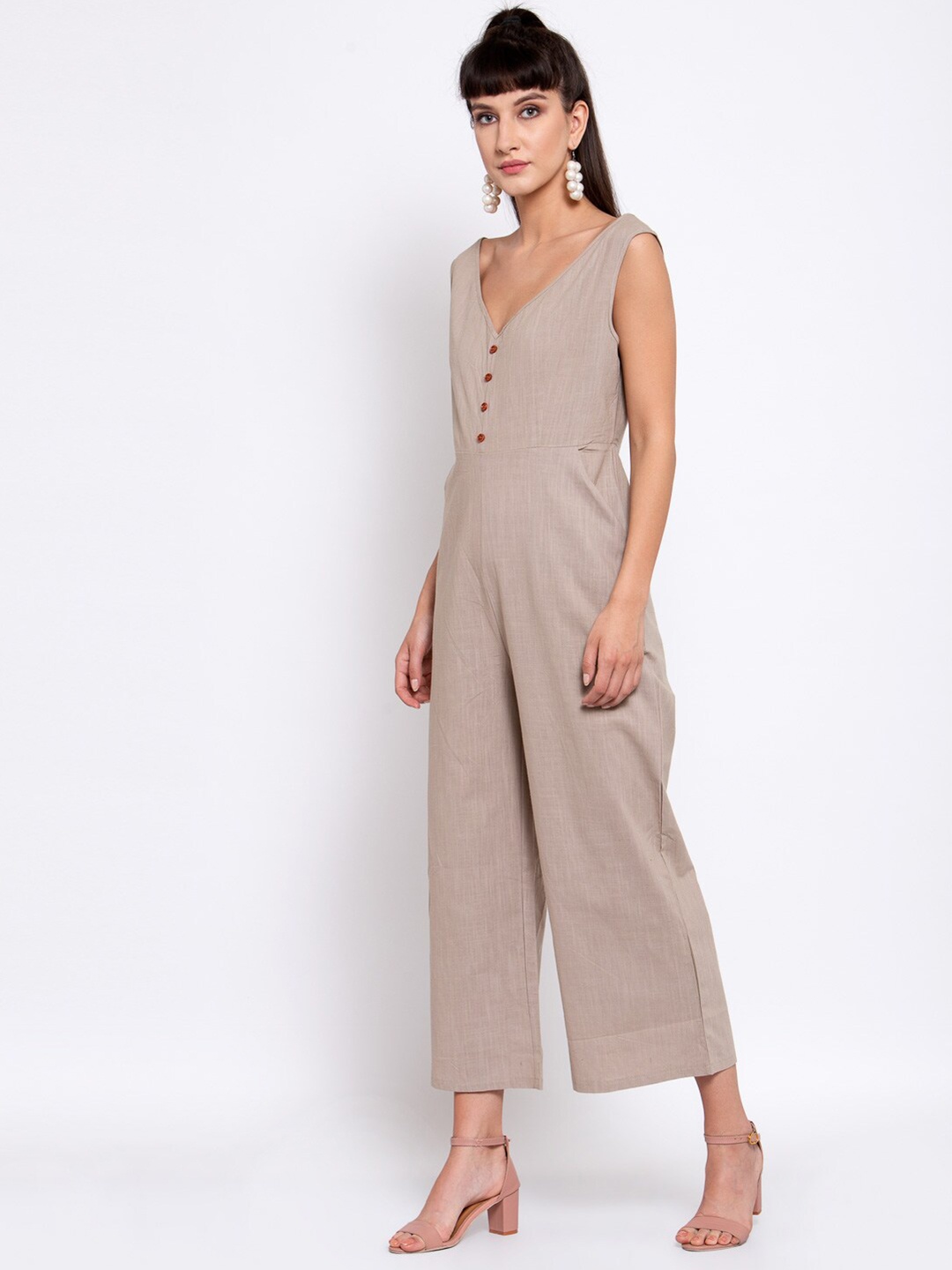 

iki chic Khaki Linen Basic Jumpsuit