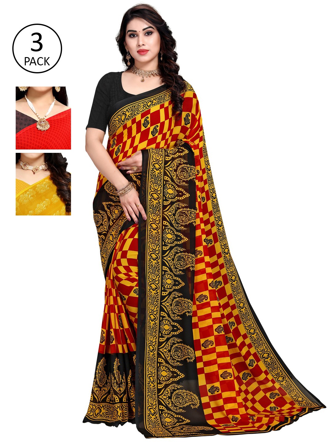 

KALINI Multicoloured Pack of 3 Printed Saree, Multi