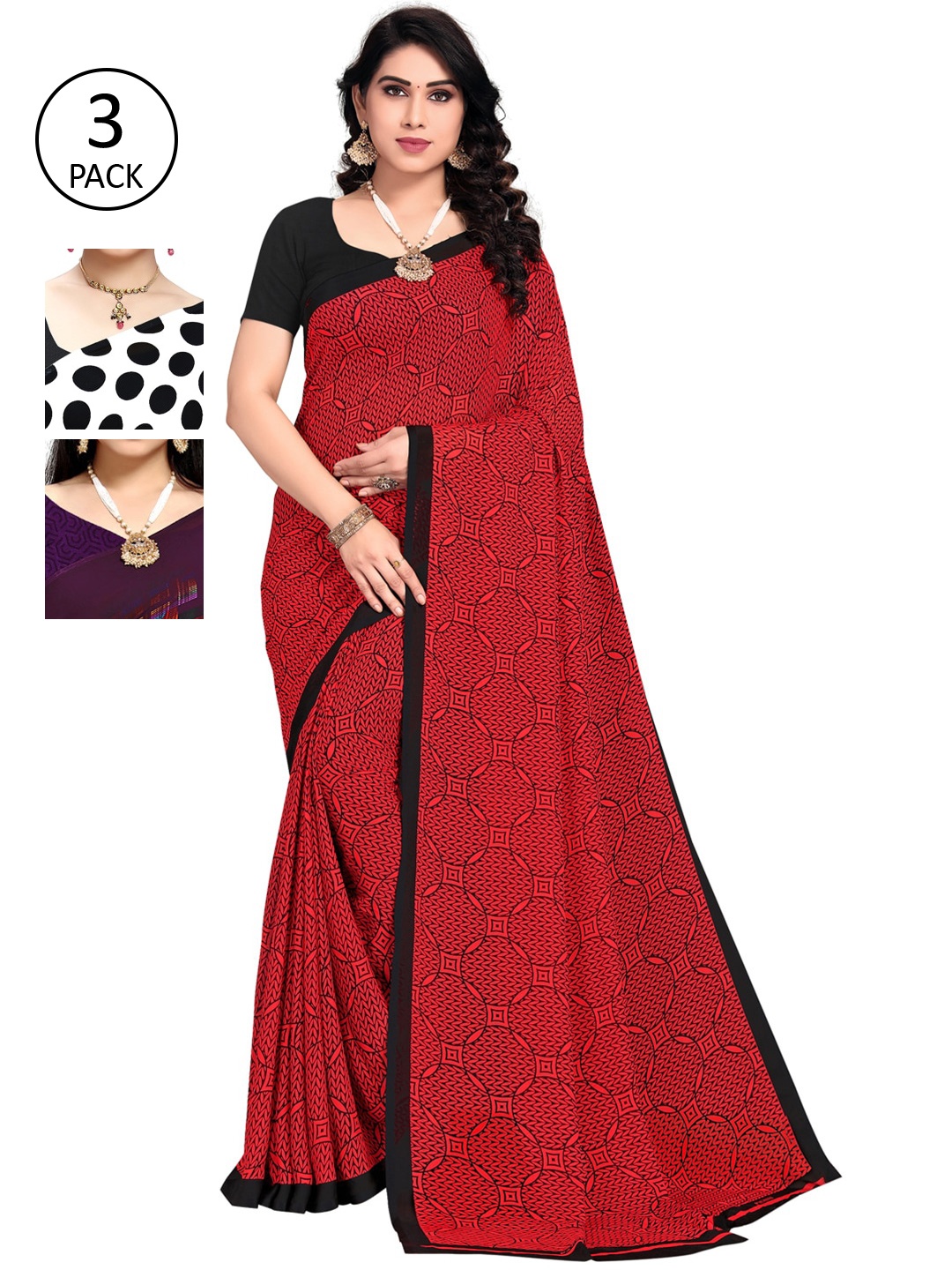 

KALINI Pack of 3 Printed Sarees, Multi