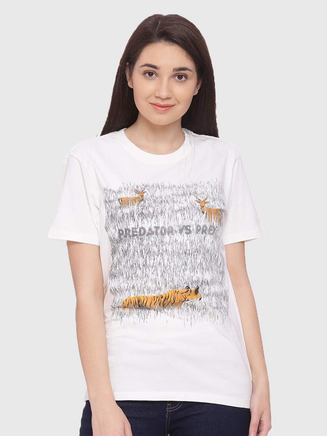 

Wolfpack Women Off White Graphic Printed T-shirt