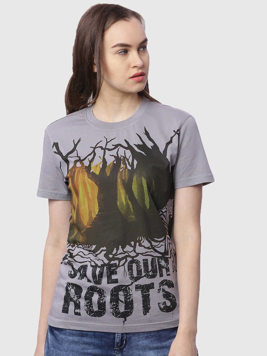 

Wolfpack Women Grey Printed T-shirt