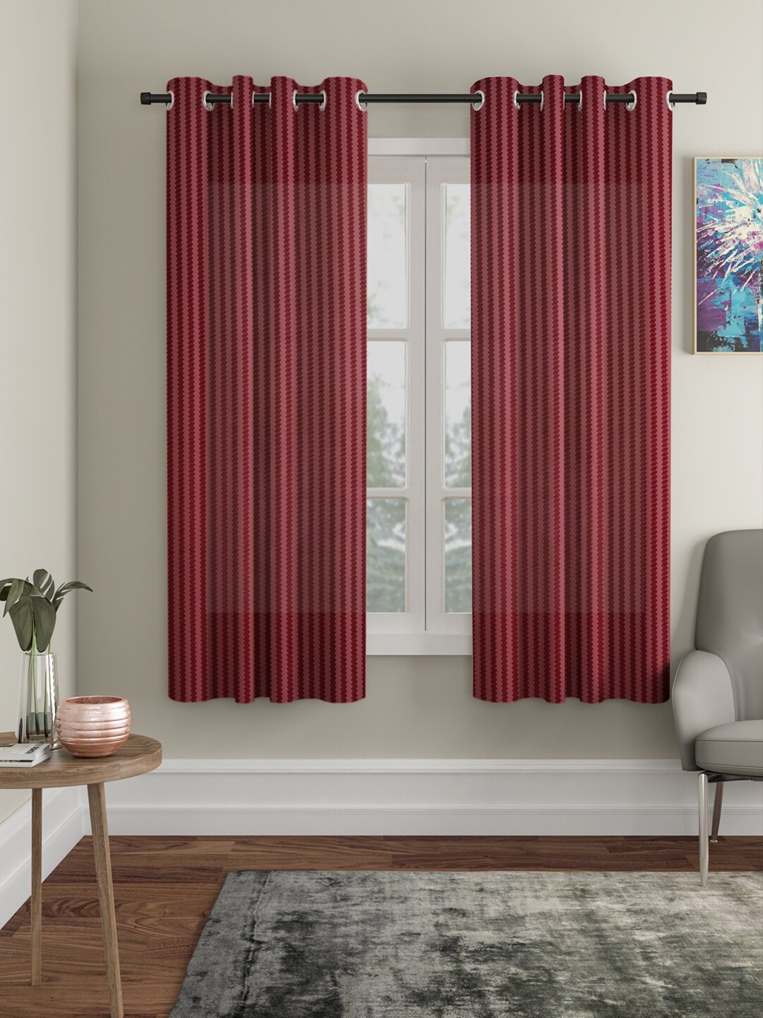 

HOSTA HOMES Maroon Set of 2 Window Curtain