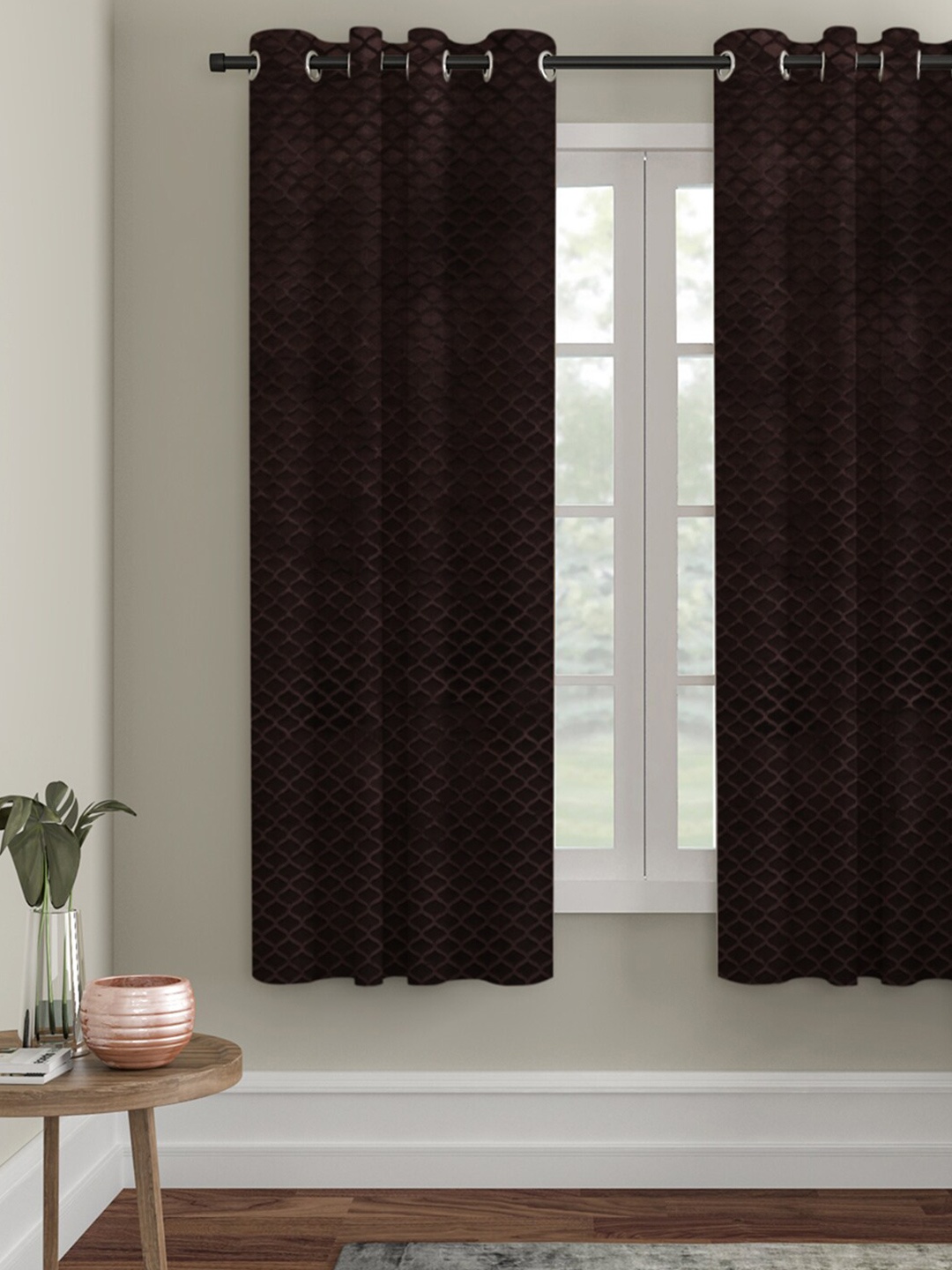

HOSTA HOMES Coffee Brown Geometric Window Curtain