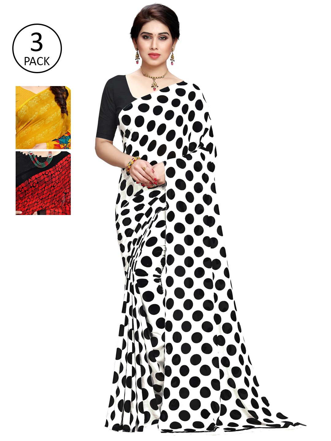 

KALINI Multicoloured & White Pack Of 3 Printed Saree, Multi