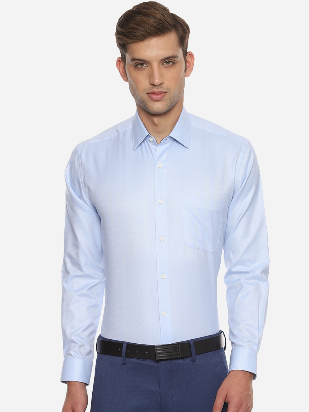 

Luxure by Louis Philippe Men Solid Blue Casual Shirt