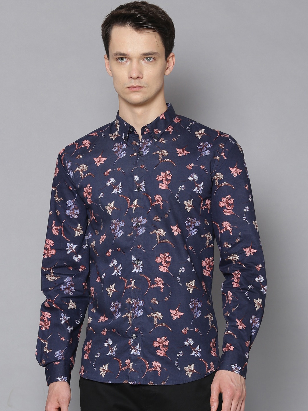 

LINDBERGH Men Blue Floral Printed Button-Down Collar Casual Shirt