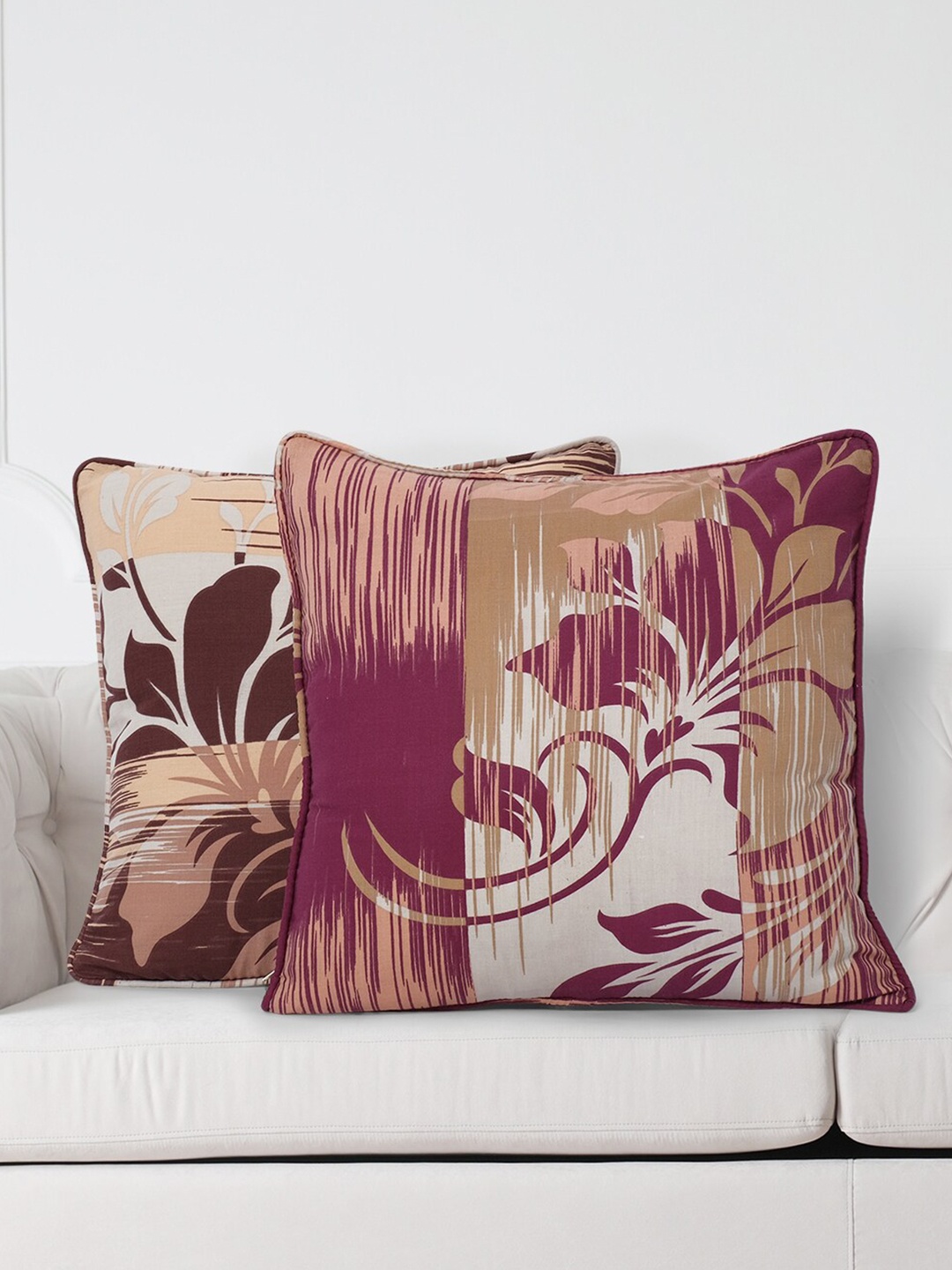 

SWAYAM Brown & Purple Set of 2 Floral Square Cushion Covers