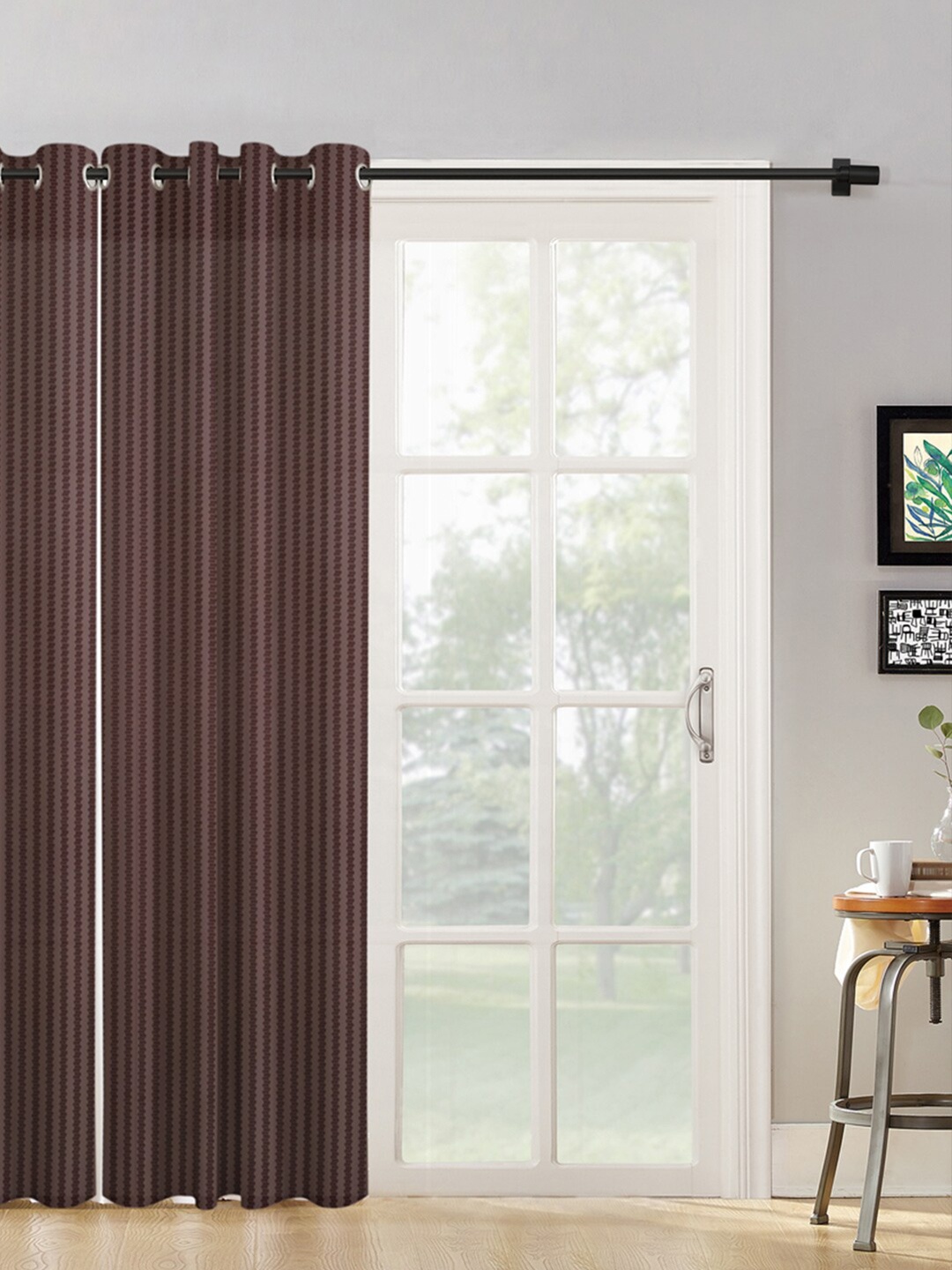 

HOSTA HOMES Brown Striped Long Door Curtain