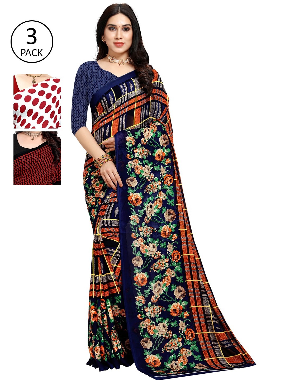 

KALINI White Pack of 3 Printed Saree