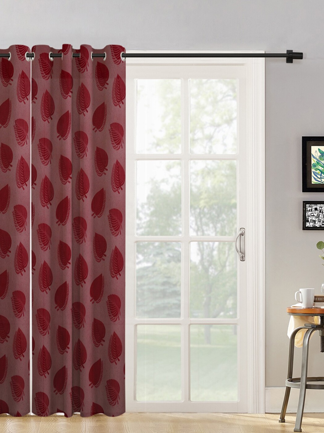 

HOSTA HOMES Maroon Floral Long Door Curtain