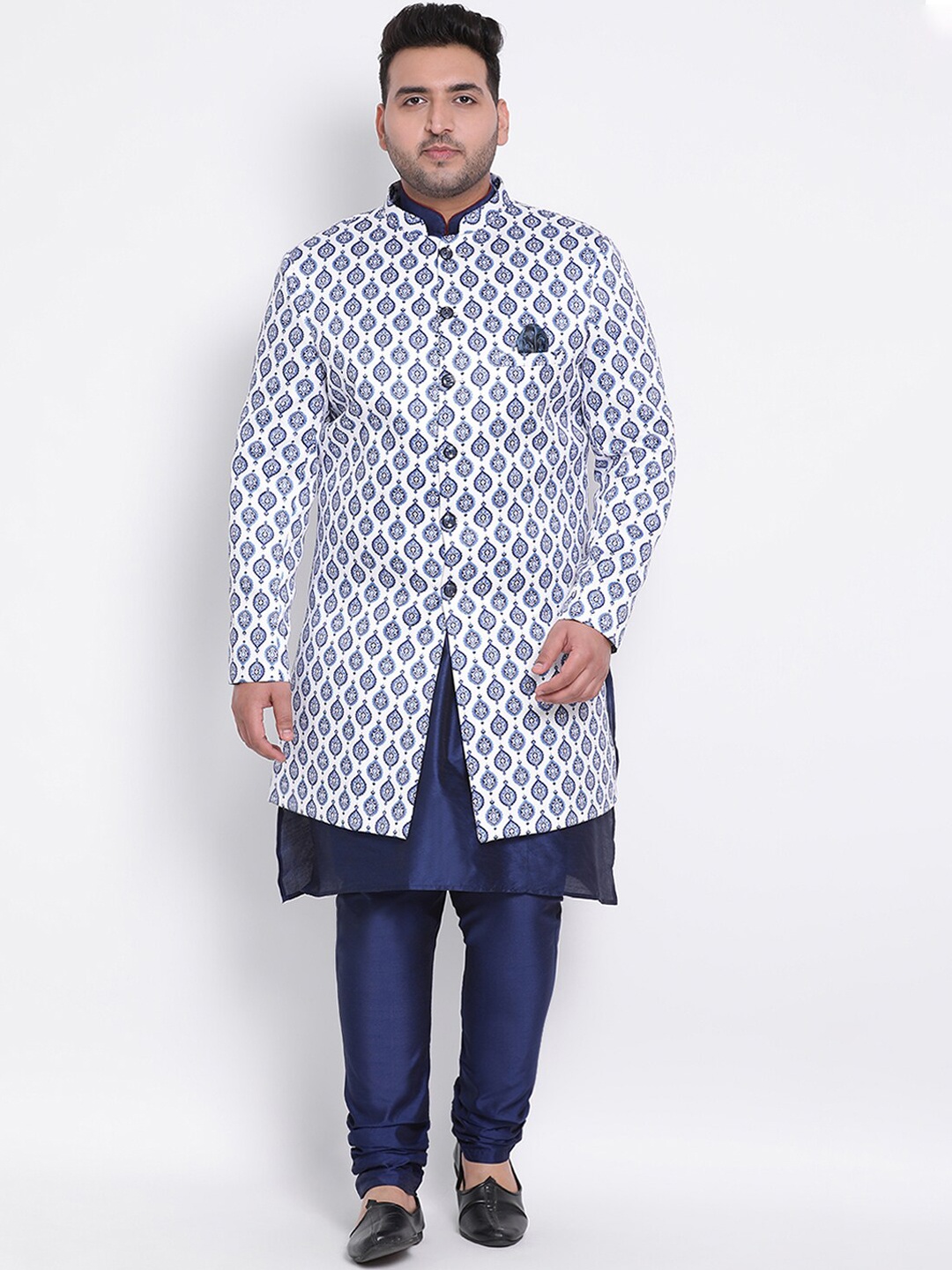 

hangup plus Men Blue & White Three-Piece Sherwani Set