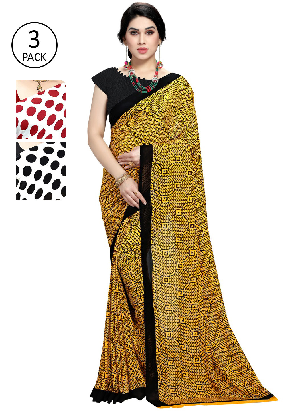 

KALINI Set Of 3 Multicoloured Poly Georgette Printed Sarees, Multi