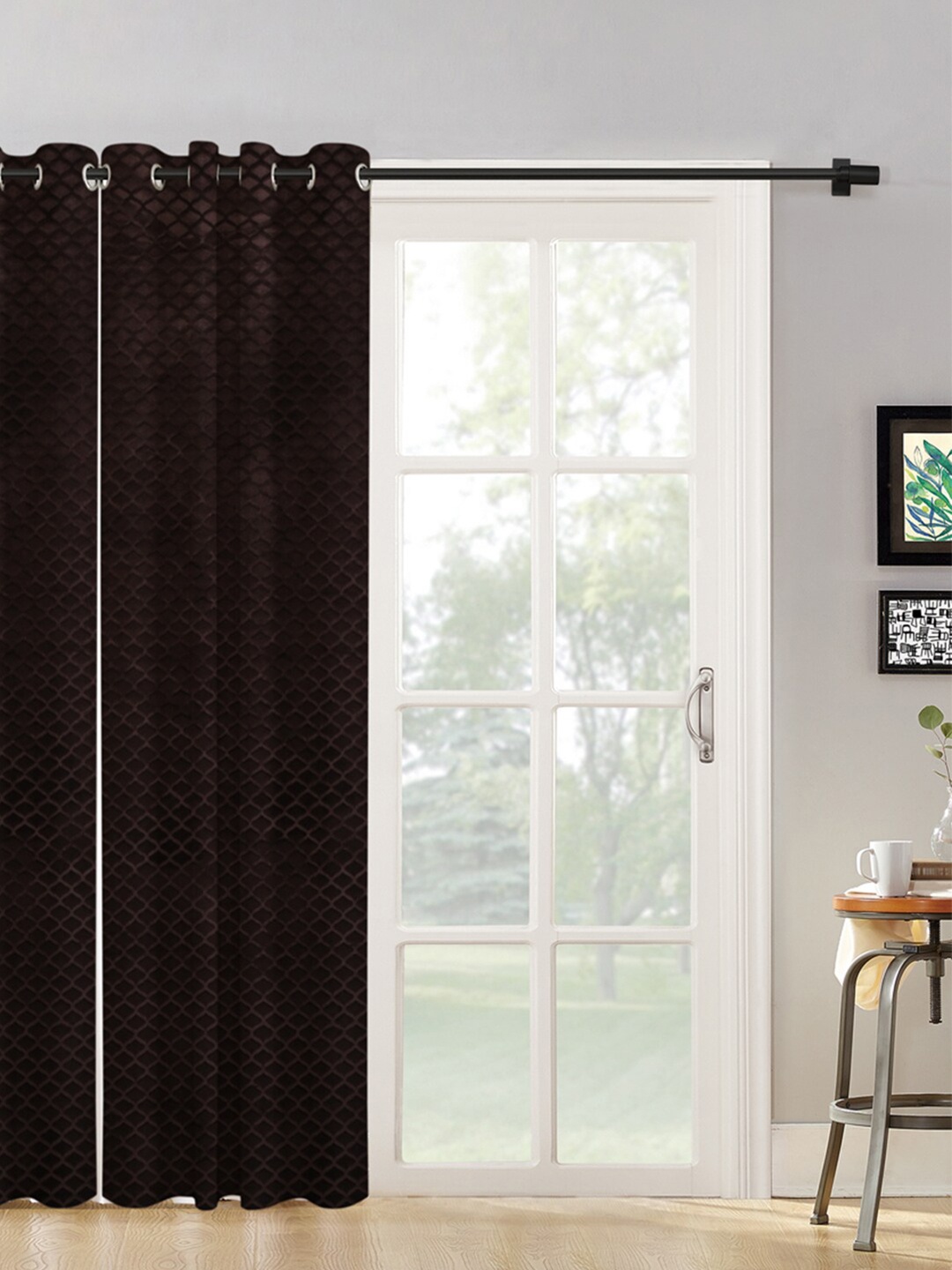 

HOSTA HOMES Coffee Brown Geometric Long Door Curtain