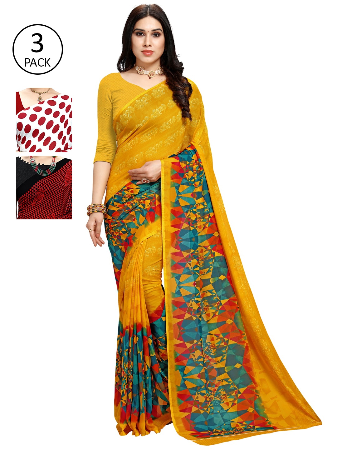 

KALINI Women Pack Of 3 Printed Saree, Yellow