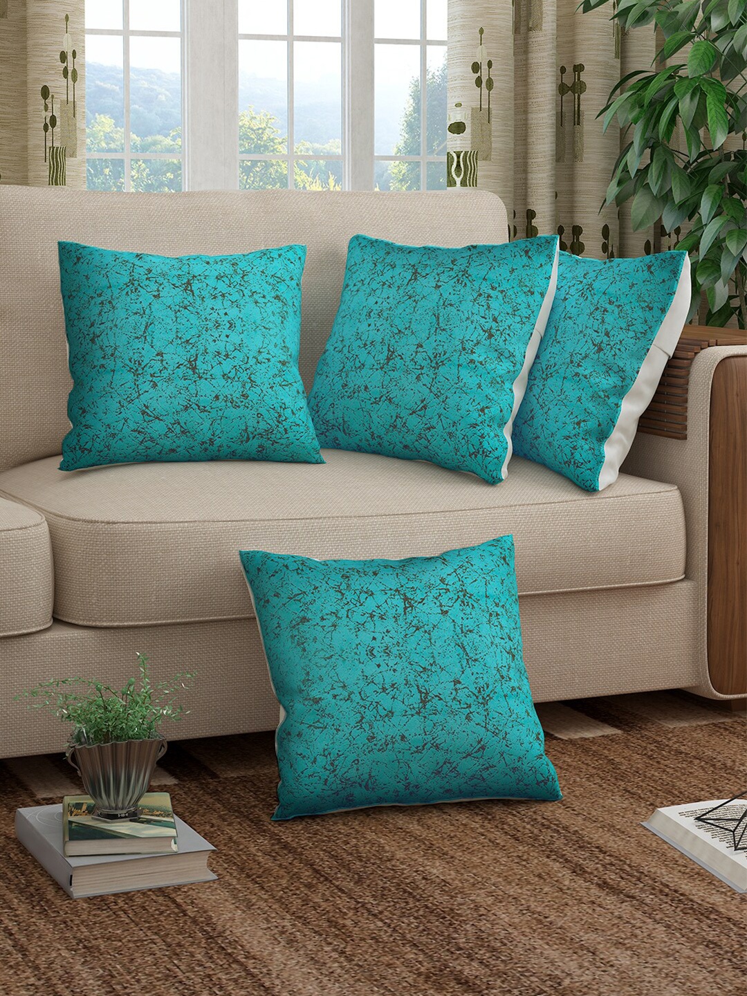 

Story@home Turquoise Blue Set of 4 Abstract Square Cushion Covers
