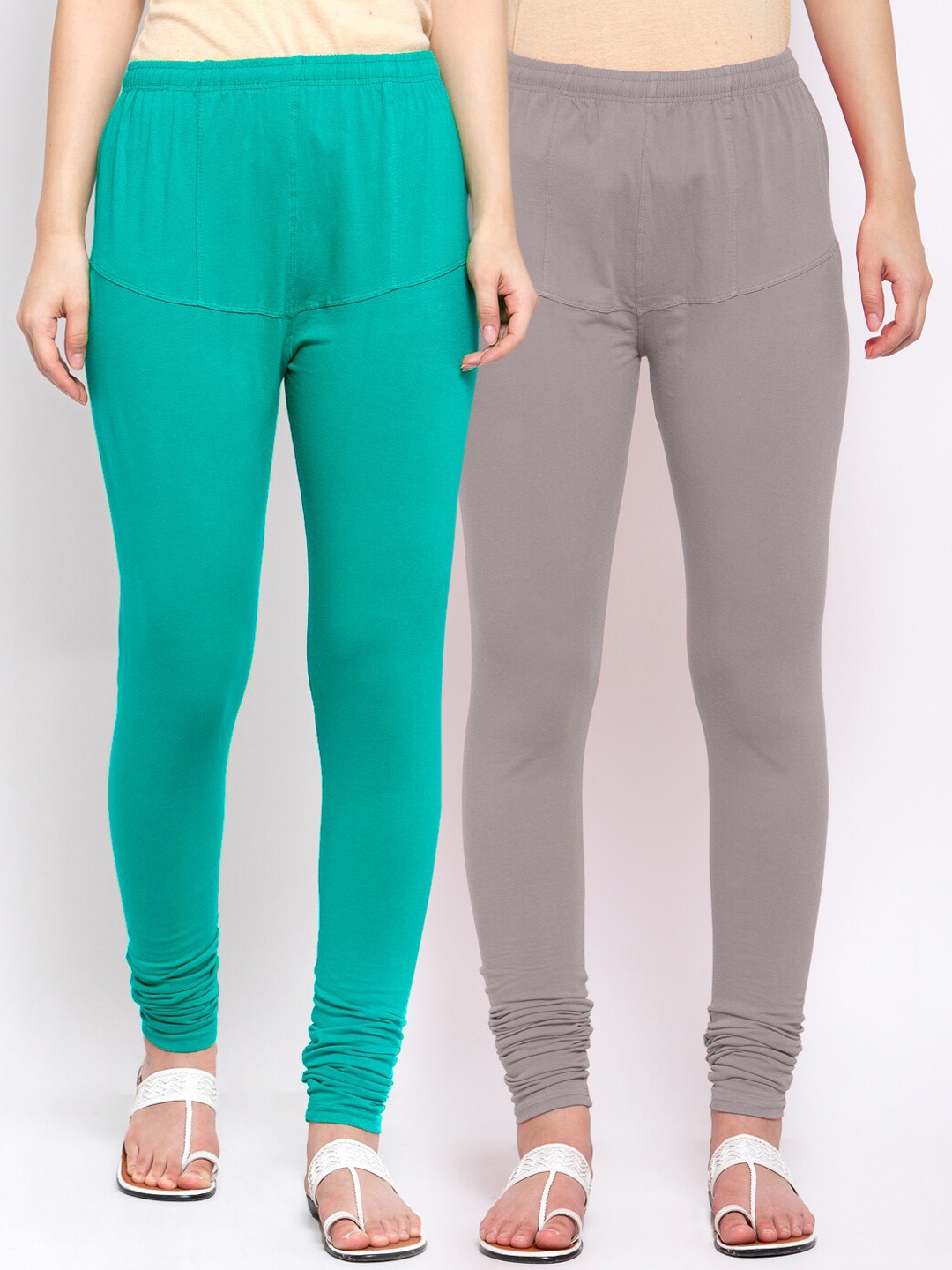 

KLOTTHE Women Pack Of 2 Solid Churidar-Length Cotton Leggings, Grey