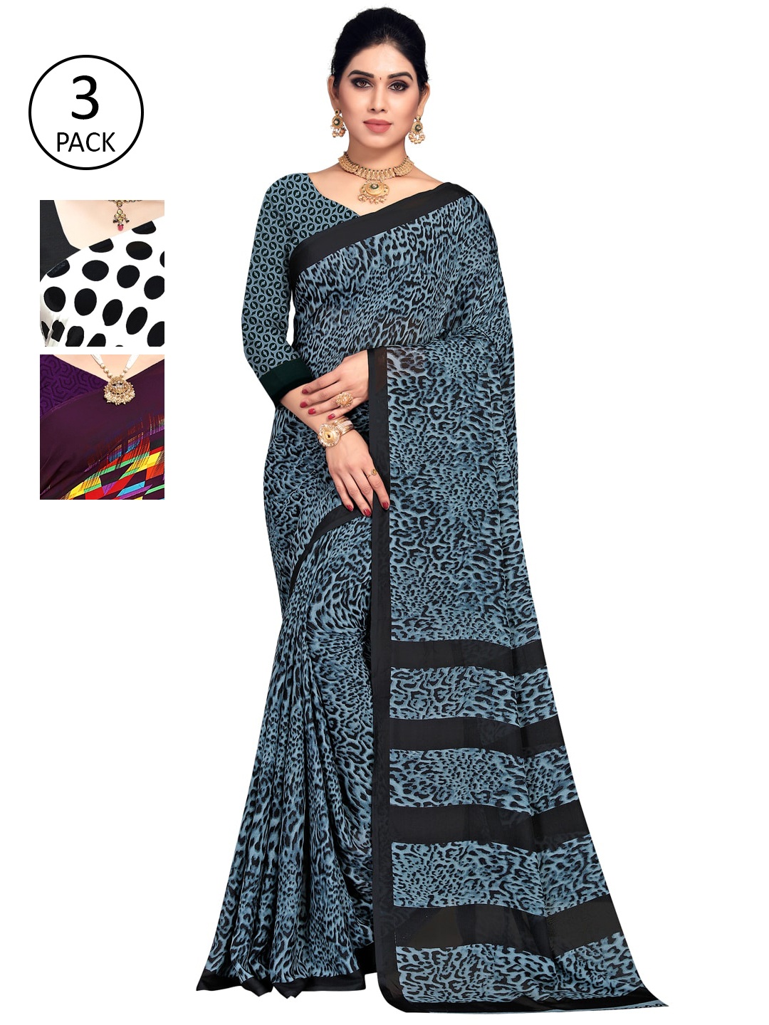 

KALINI Women Pack of 3 Printed Sarees, White