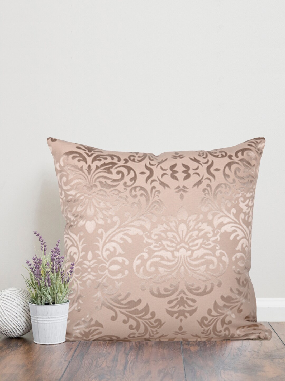 Home Pink & Gold Toned Ethnic Motifs Cotton Square Cushion Cover