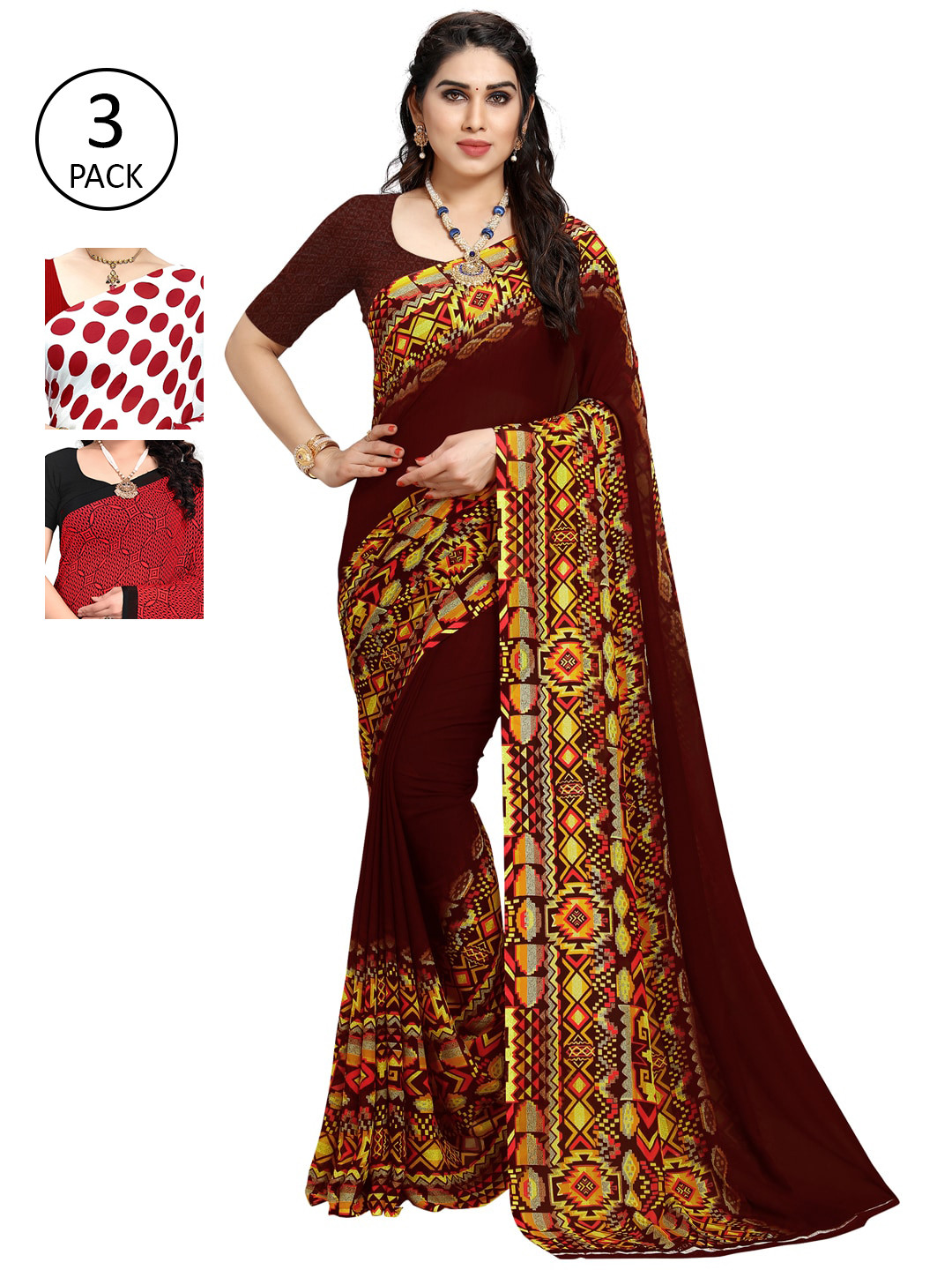 

KALINI Women Pack Of 3 Printed Saree, White
