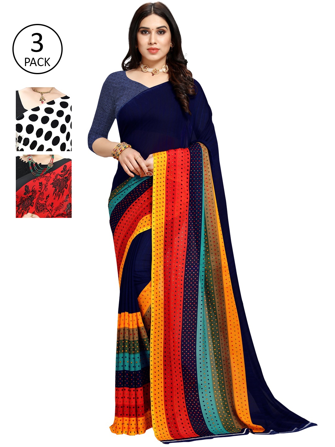 

KALINI Pack Of 3 Multicoloured Printed Sarees, Multi