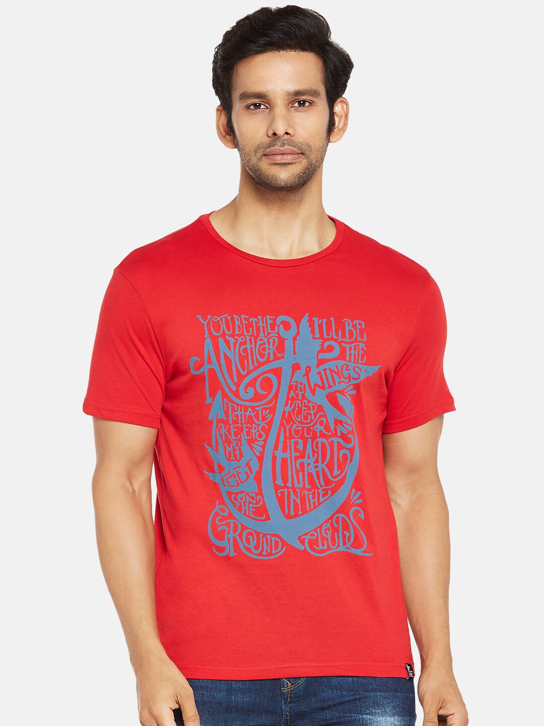 

People Men Red Graphic Printed Cotton Pure Cotton T-shirt
