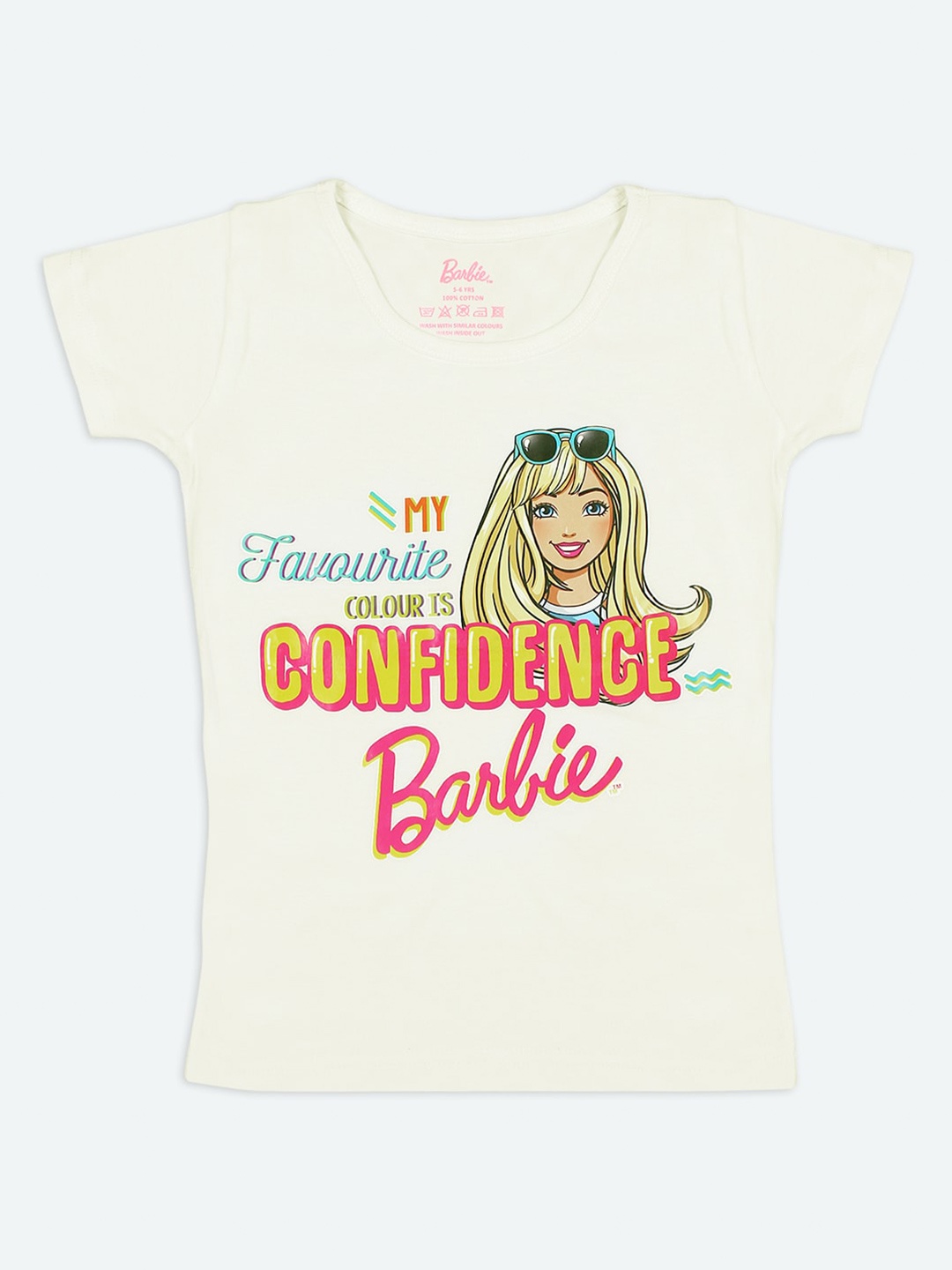 

Barbie Girls Off White & Red Barbie Printed Round Neck T-shirt