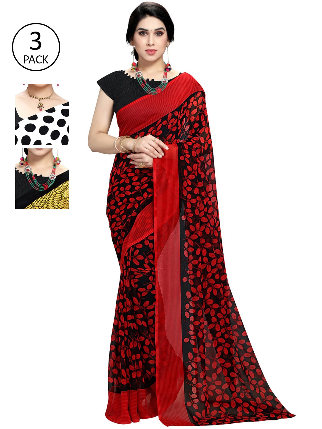 

KALINI Pack Of 3 White & Black Saree