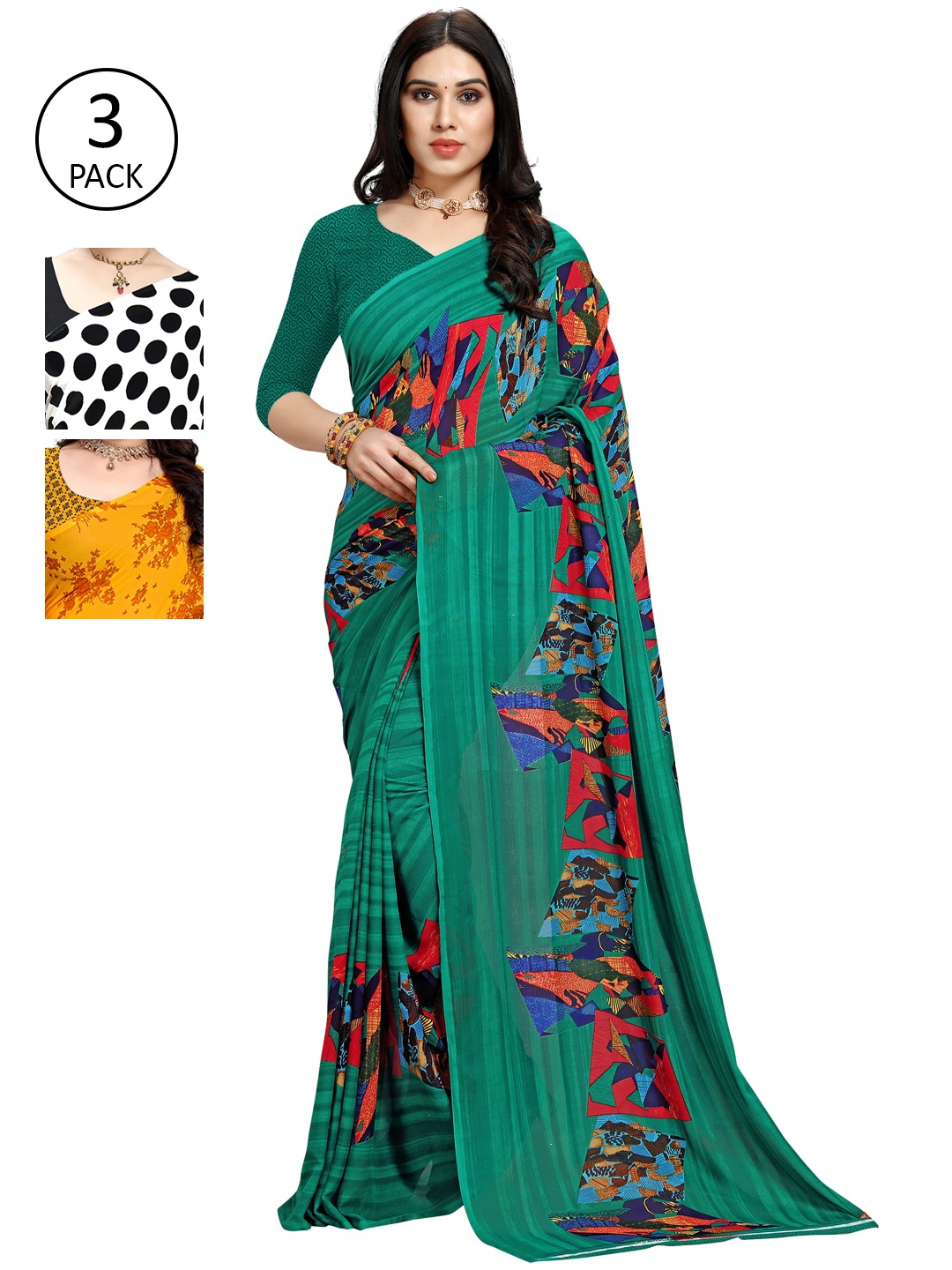 

KALINI White & Black Pack Of 3 Floral Printed Saree