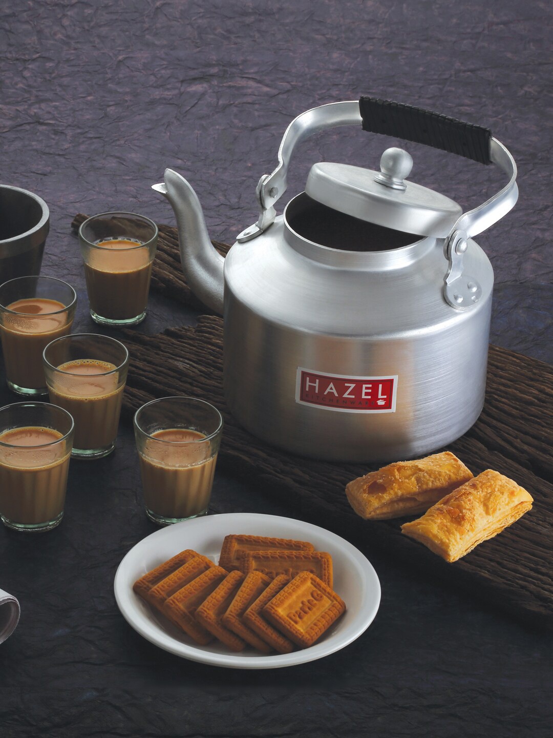 HAZEL Silver-Toned Solid Melamine Matte Kettle Set of Cups and Mugs