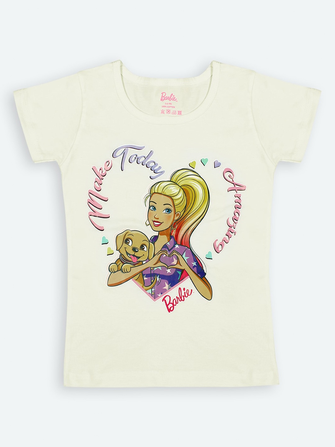 

Barbie Girls Off White & Yellow Barbie Printed T-shirt