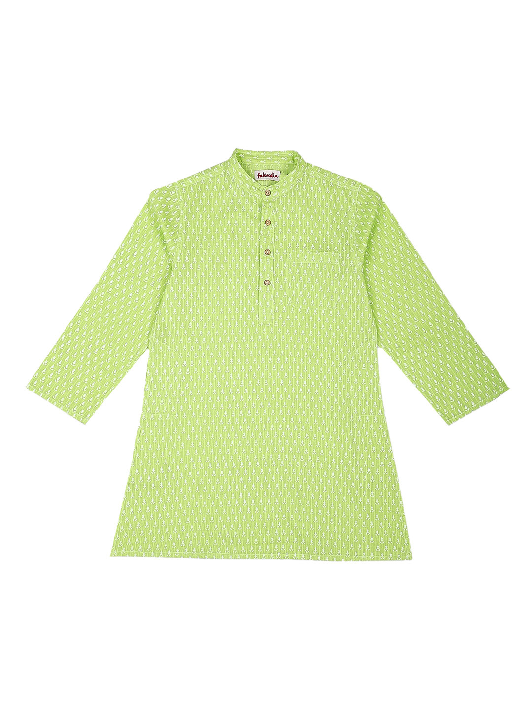 

Fabindia Boys Green & White Ethnic Motifs Print Cotton Kurta