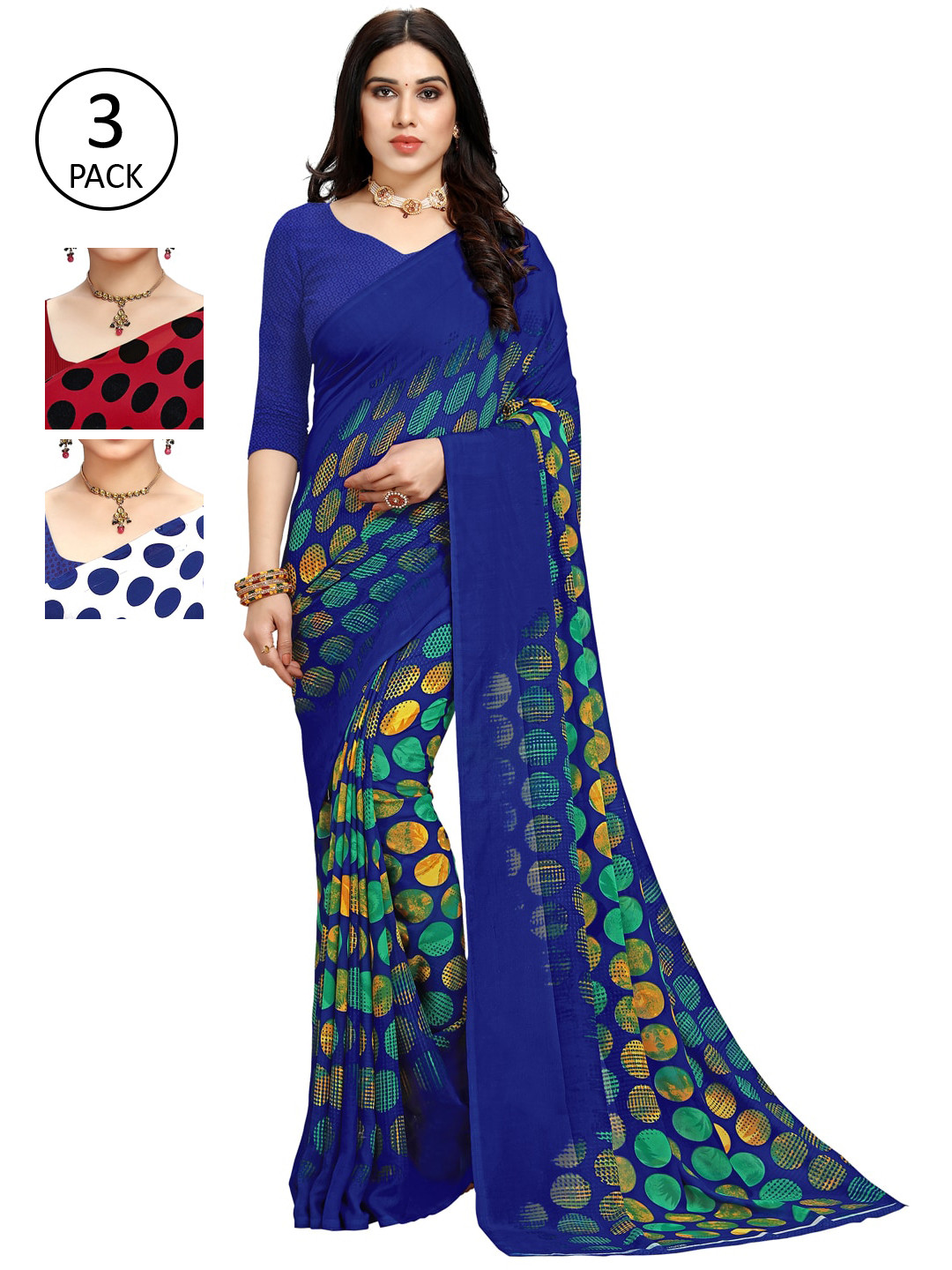 

KALINI Women Pack Of 3 Printed Sarees, Black