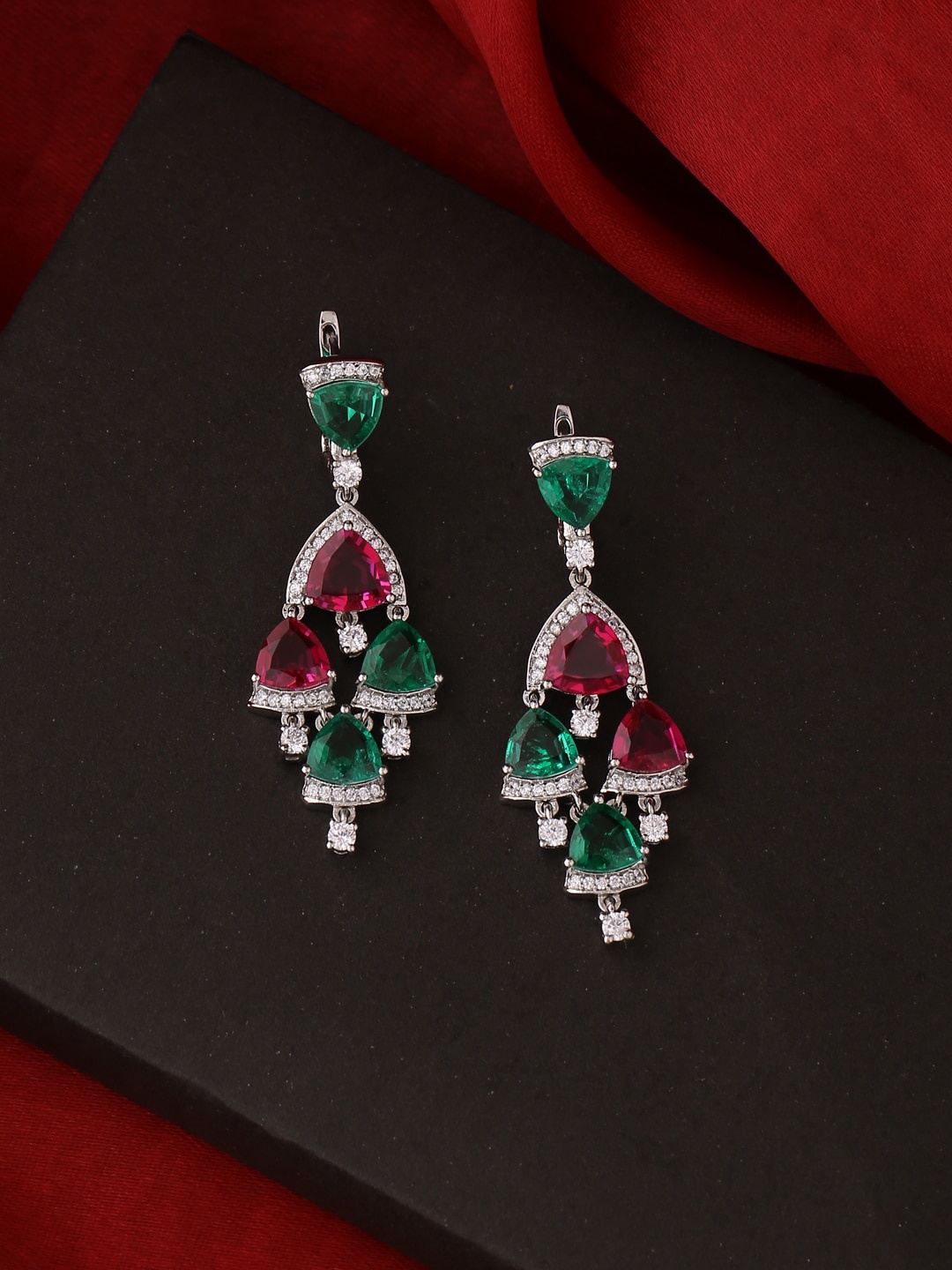

Tistabene Women Green & Red Artificial Stones Classic Drop Earrings