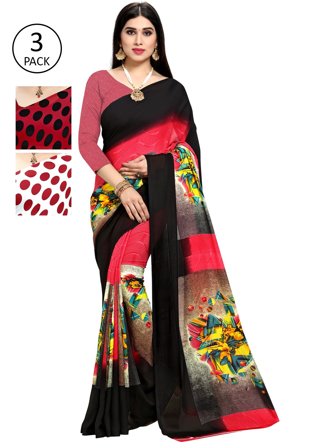 

ANAND SAREES Pack of 3 Multicoloured Heavy Work Saree, Multi