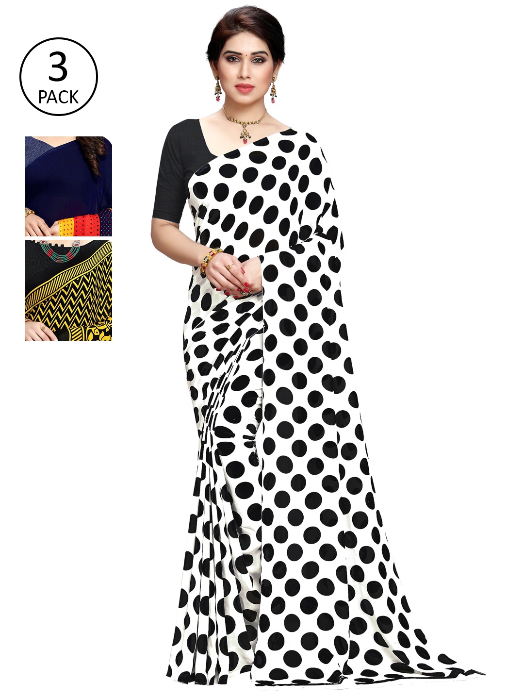 

KALINI Pack Of 3 Printed Saree, White