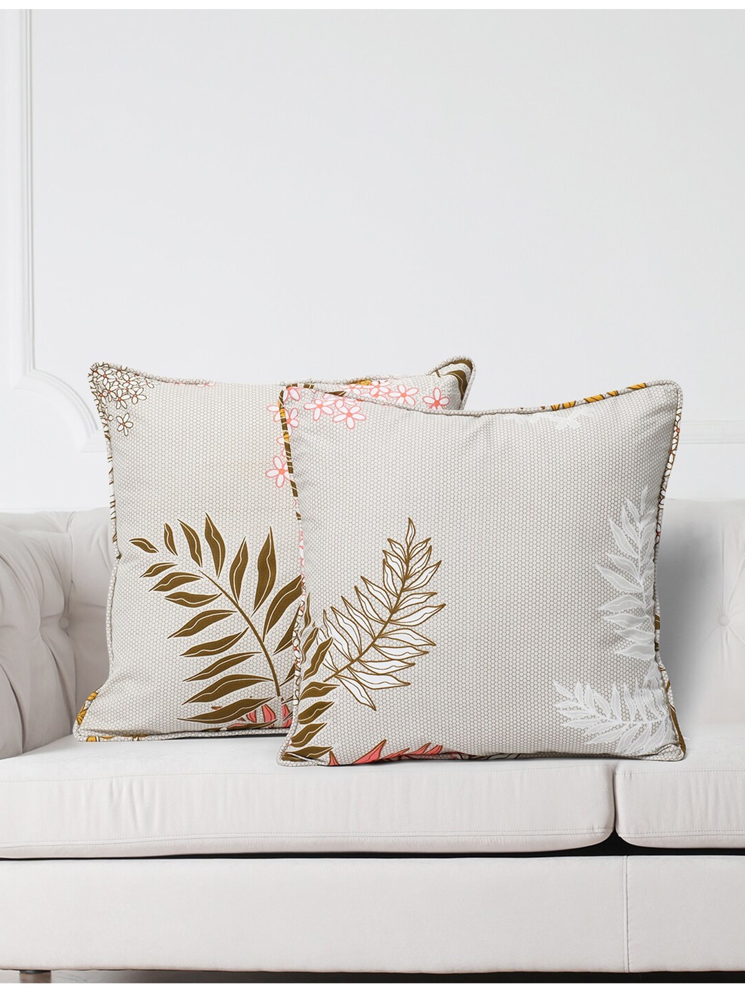 

SWAYAM Grey & Pink Set of 2 Floral Square Cushion Covers