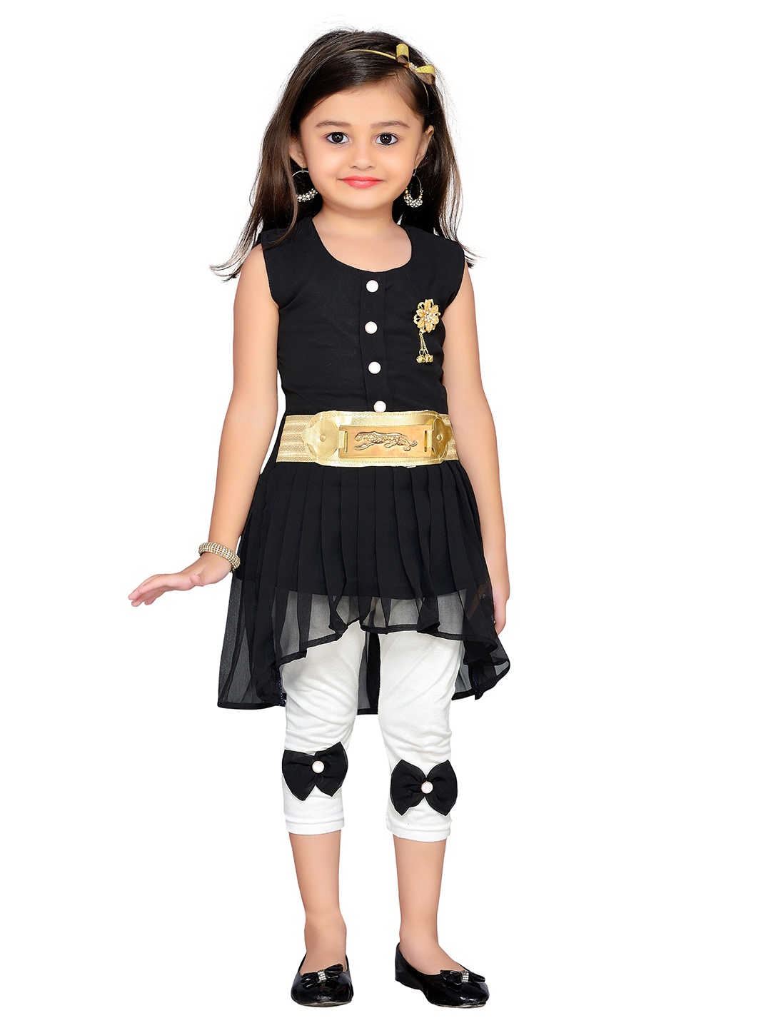 

ADIVA Girls Black & White Top with Leggings